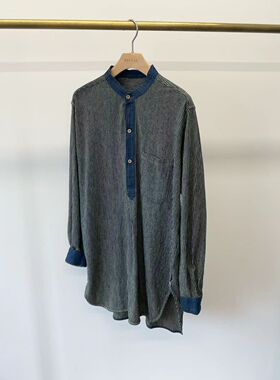 春夏新款洗水做旧条纹复古格纹中长款衬衫外套百搭显瘦上衣女