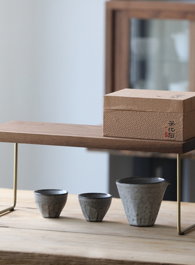 黑胡桃木实木增高架杯架化妆品置物架咖啡角桌面收纳架手办展示架