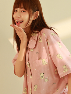 睡衣家居服春夏 MollyRosa天使小熊 版 型升级纯棉纱布卡通短袖 长裤