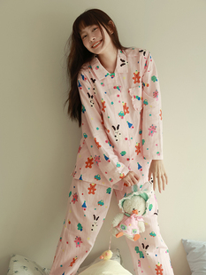 MollyRosa撞色奶芙熊 纯棉少女多巴胺撞色春季 睡衣女款 家居服套装