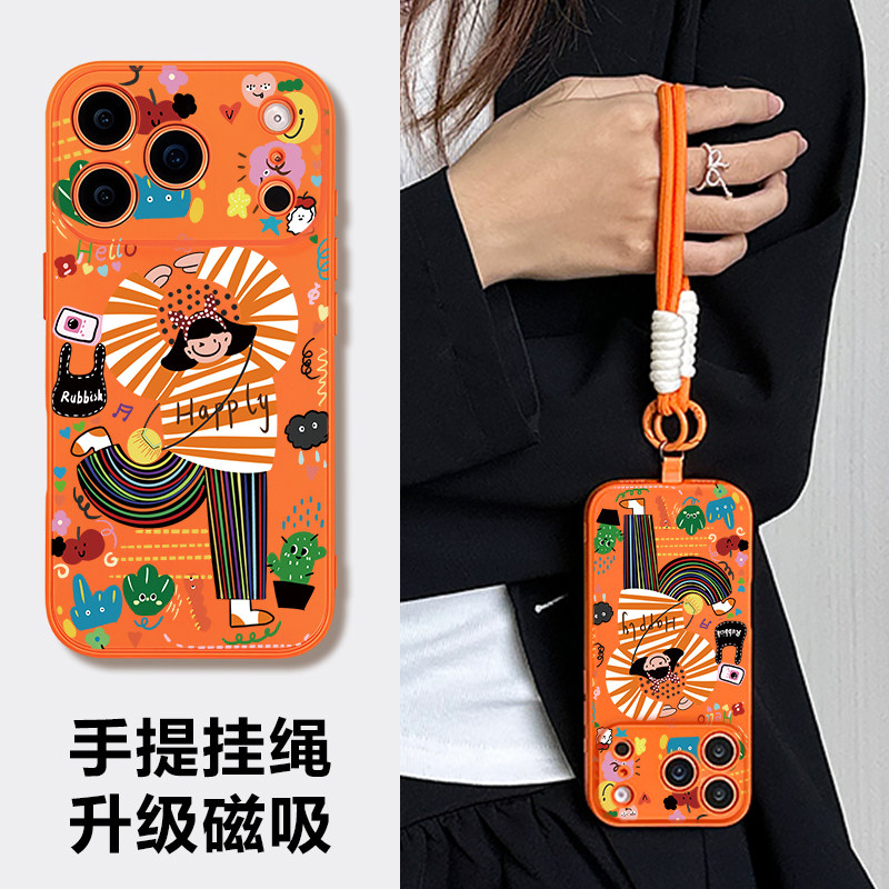 适用新品17promax手机壳苹果16pro磁吸斜挎带挂绳iphone15防摔保护套14plus可背脖子13pro橙色硅胶12新年2026,3C数码配件,手机保护套/壳,淘宝优惠券,粉丝福利购,淘宝优惠卷