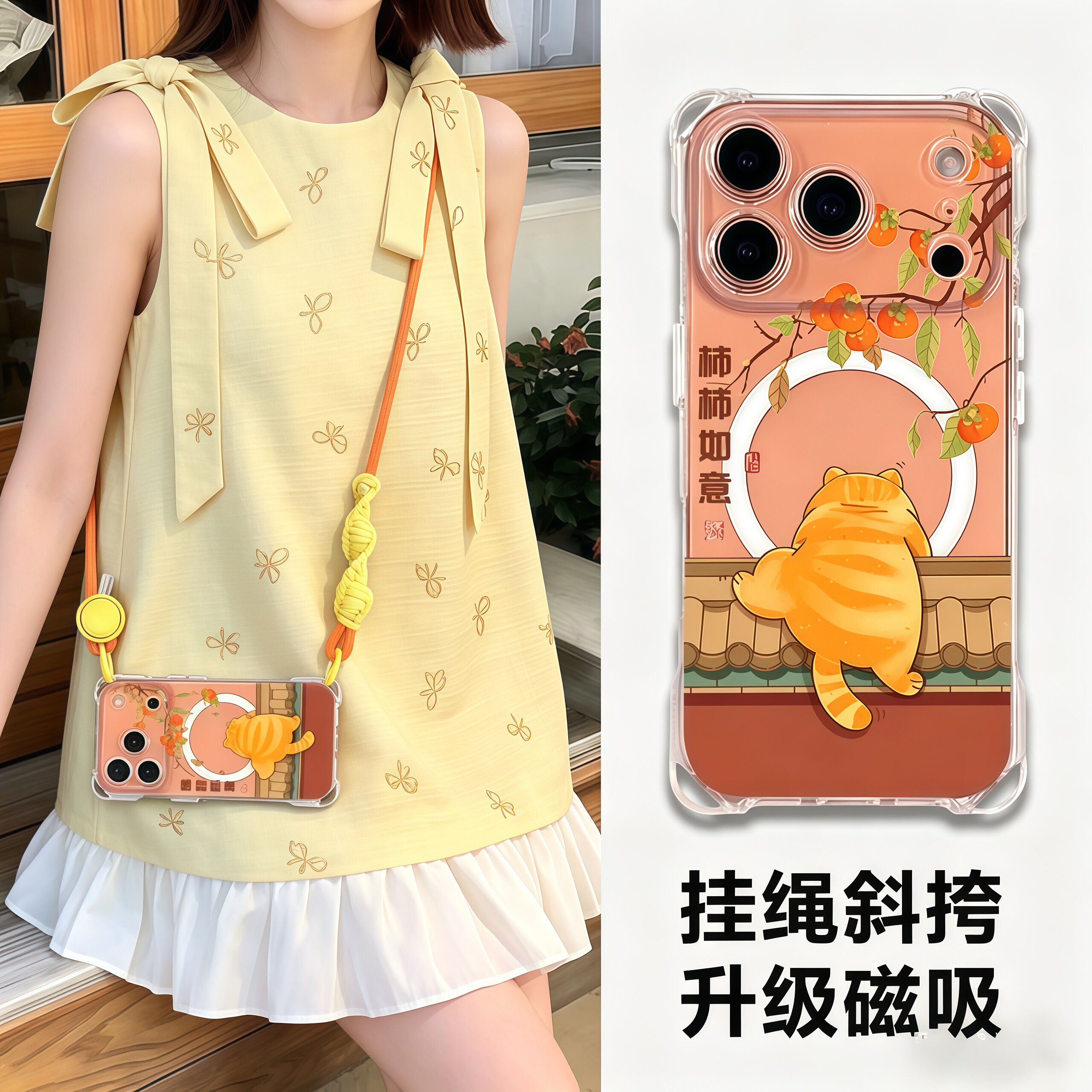 适用苹果17pro手机壳斜挎带挂绳iPhone15promax新款磁吸16全包防摔14透明保护套13四角开孔18pro可背脖子12外
