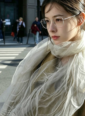 三层蚕丝长条围巾女春夏防晒披肩