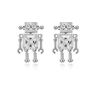 原创设计童趣机器人宝石耳环个性甜酷耳钉s925银针耳饰女