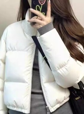 短款羽绒服女冬2025新款时尚保暖高级感小个子立领白鸭绒面包服
