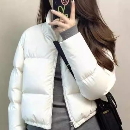 短款羽绒服女冬2025新款时尚保暖高级感小个子立领50白鸭绒面包服