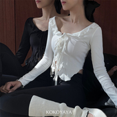 kokoyaya 开叉下摆健身女 女紧身长袖 瑜伽服运动T恤秋季 荷叶领开衫