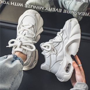 潮牌休闲板鞋 老爹男士 厚底增高小众设计感时尚 8cm小白色鞋 增高鞋