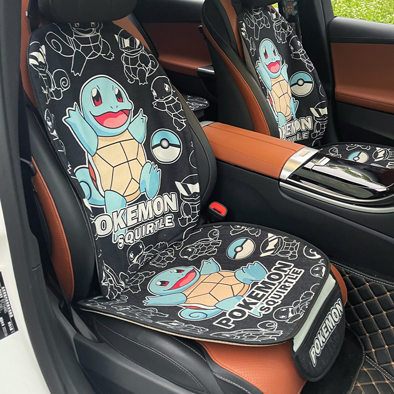 汽车坐垫四季通用棉麻夏季座套可爱杰尼龟座椅垫车内座垫套护腰垫