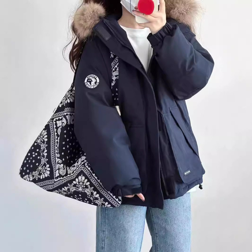 2025新款羽绒服女短款白鸭绒工装派克学生冲锋衣大毛领冬装外套