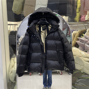 黑金五格羽绒服女短款2025年新款韩版情侣白鸭绒男女百搭加厚