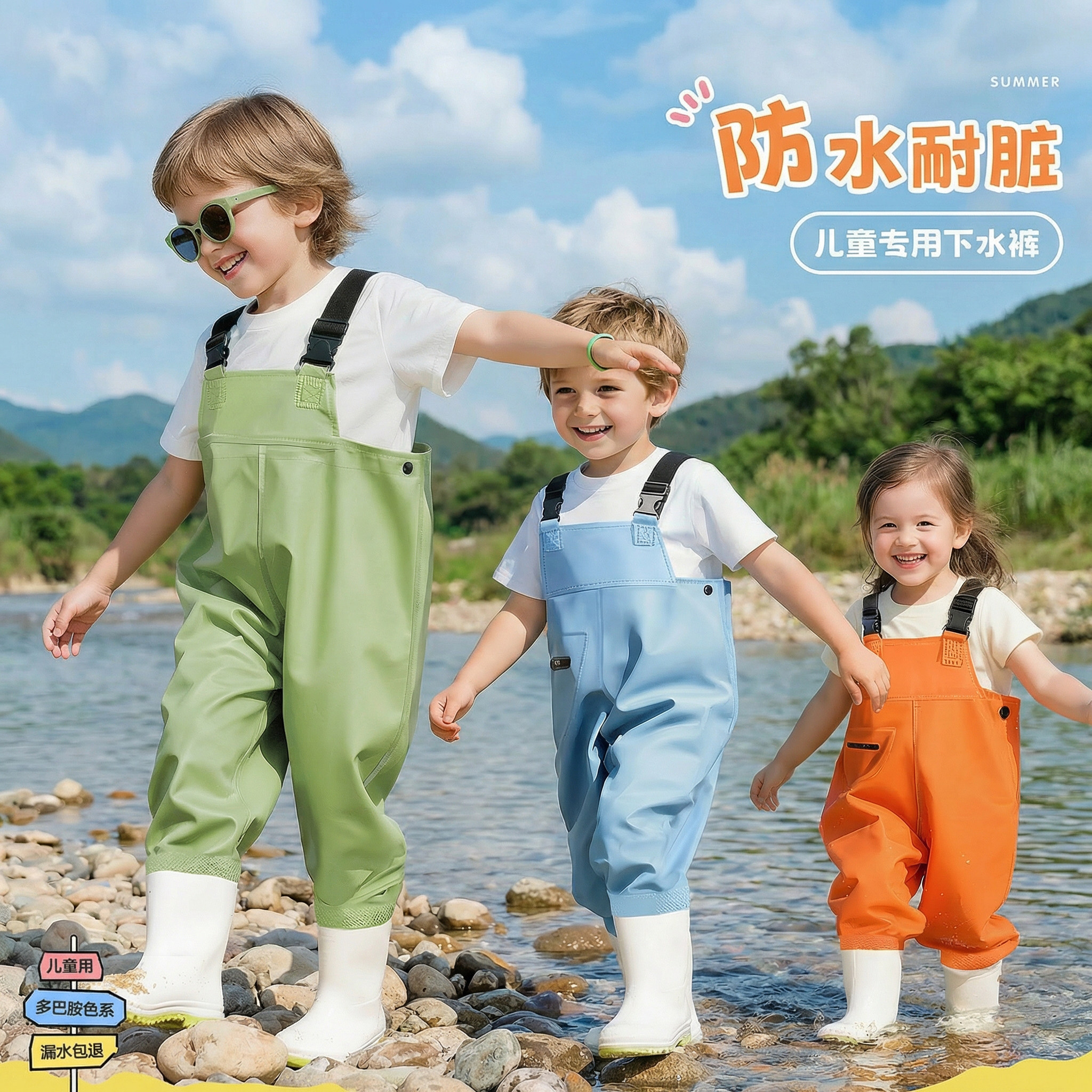 儿童赶海连体裤玩水衣涉水服幼儿园装备下水裤溯溪抓鱼全身防水服