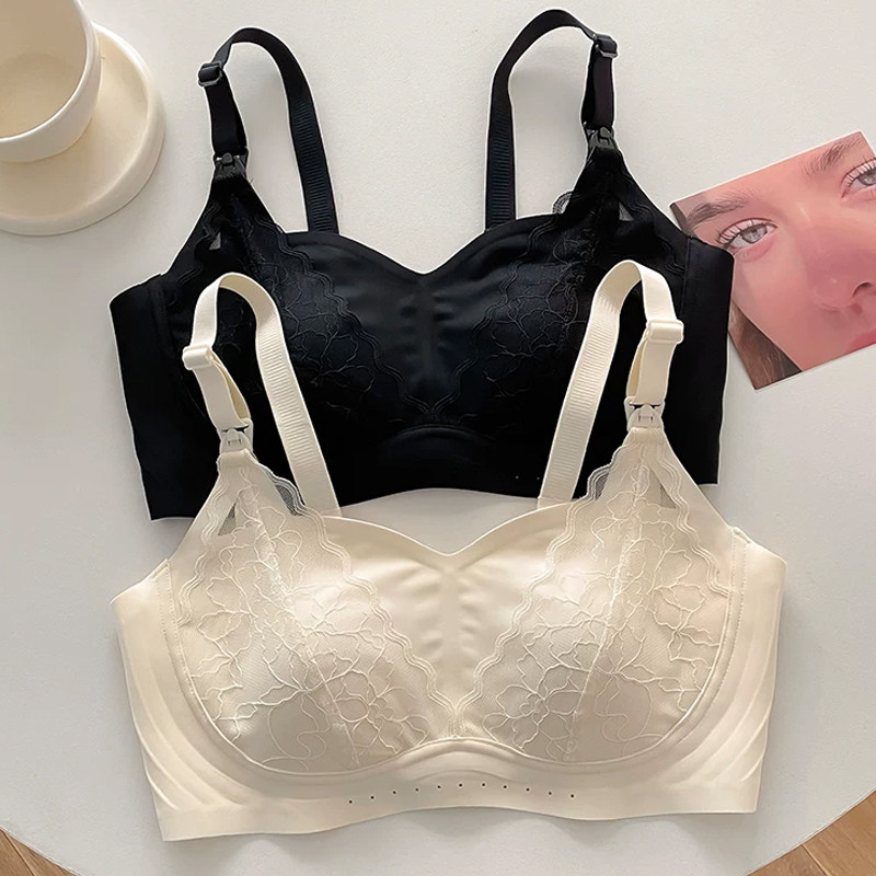 品牌超薄哺乳内衣女大胸显小防下垂聚拢怀孕期喂奶孕妇粉底液文胸