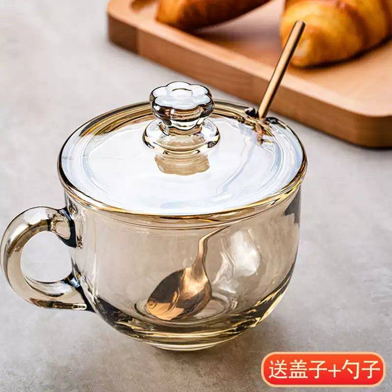 德国燕麦早餐杯无铅玻璃可加热带盖勺杯子耐热防爆高颜值喝水杯