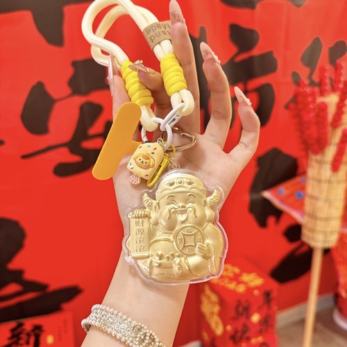 足金999黄金20mg财神爷招财猫财神到手机链挂绳钥匙扣包包挂件