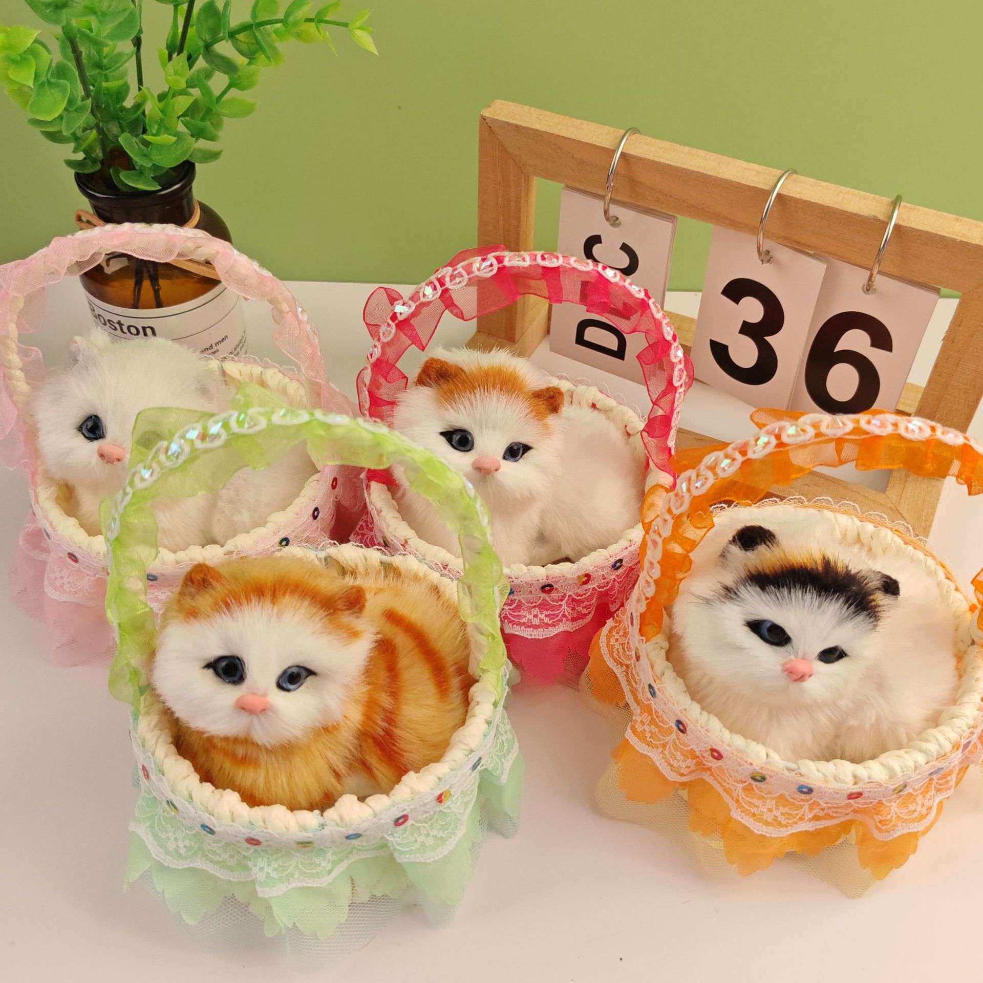 景区摆摊真毛仿真猫咪会猫叫亮片提篮小猫仿真动物工艺品家居装饰,玩具/童车/益智/积木/模型,捏捏乐/按按乐,淘宝优惠券,粉丝福利购,淘宝优惠卷