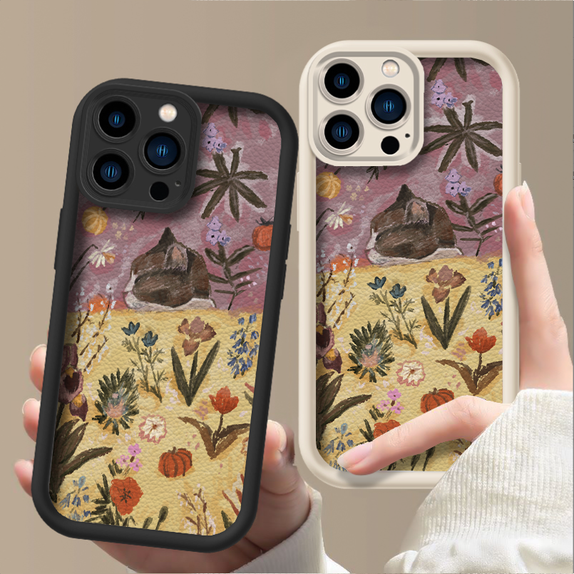 适用苹果硅胶油画睡觉猫咪