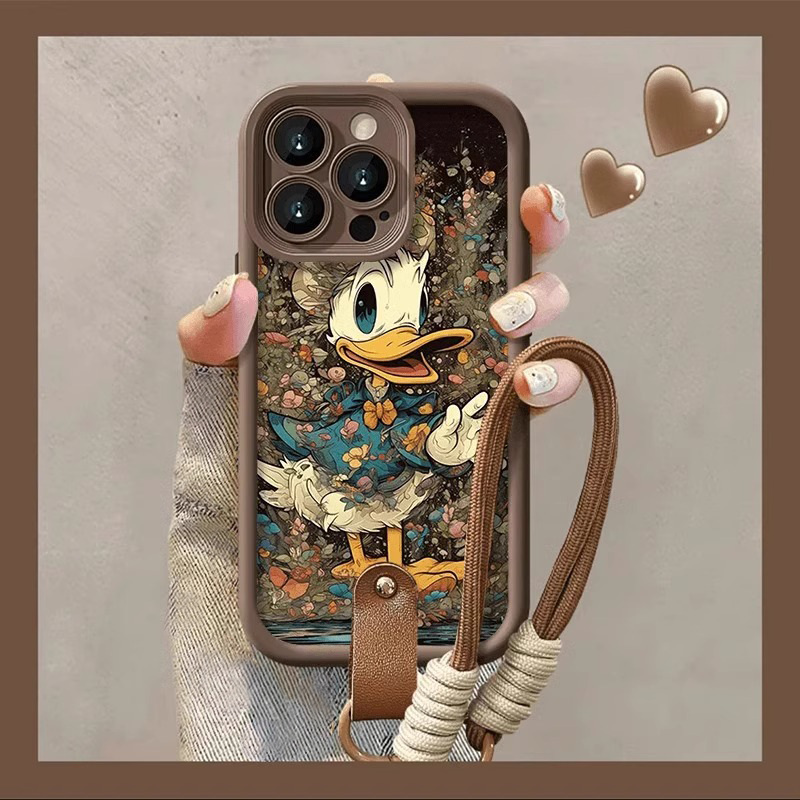 涂鸦唐老鸭适用苹果17promax手机壳iPhone16promax保护套15复古14p咖色小羊皮13美拉德11腕带挂绳12秋防摔女,3C数码配件,手机保护套/壳,淘宝优惠券,粉丝福利购,淘宝优惠卷