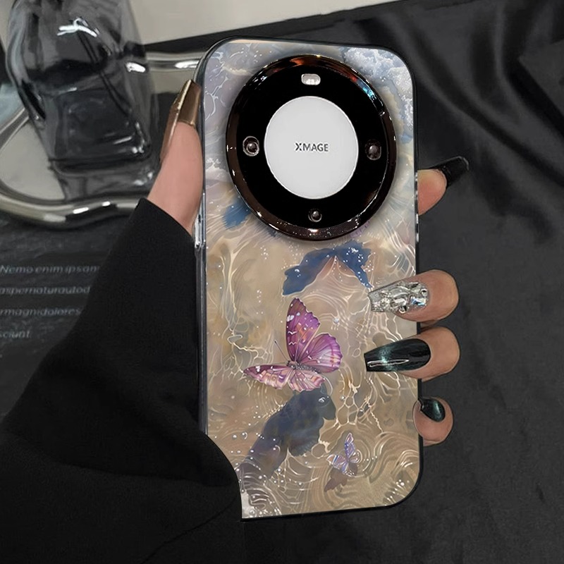 适用华为飞舞蝴蝶气质电镀圈彩银