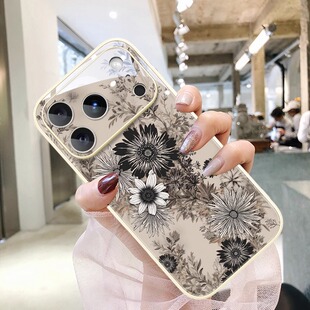 【进口全彩玻璃】墨花粉境适用苹果17promax手机壳iphone17pro新款17air女神16e超火15plus气质轻国风14软13