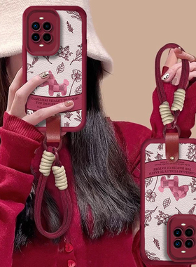 卡通可爱小马适用华为nova14pro手机壳新年款nova13保护套Ultra酒红色小羊皮12活力版全包mate80挂绳p80防摔