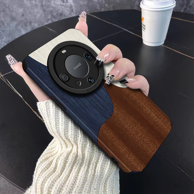 适用华为皮纹复古简约拼接纹