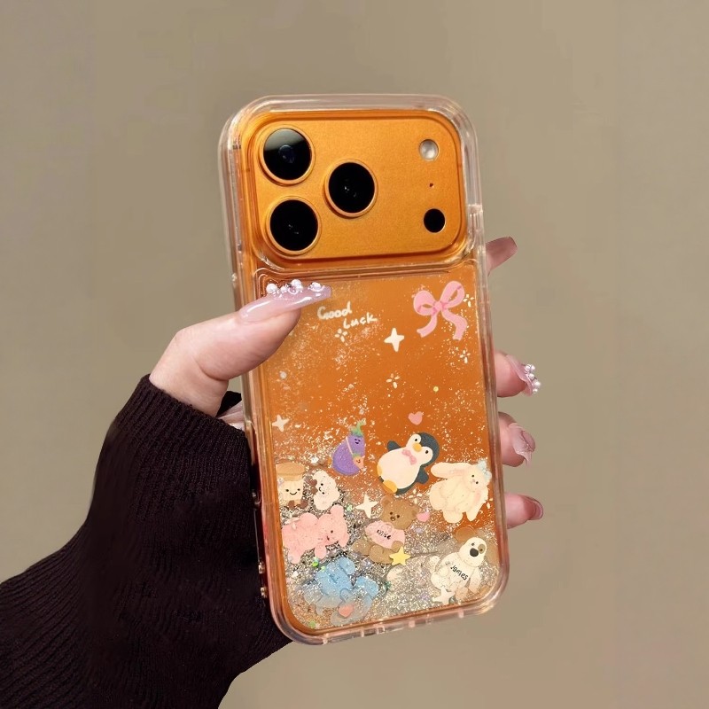 流沙金箔蝴蝶结小动物适用苹果17promax手机壳新款iphon