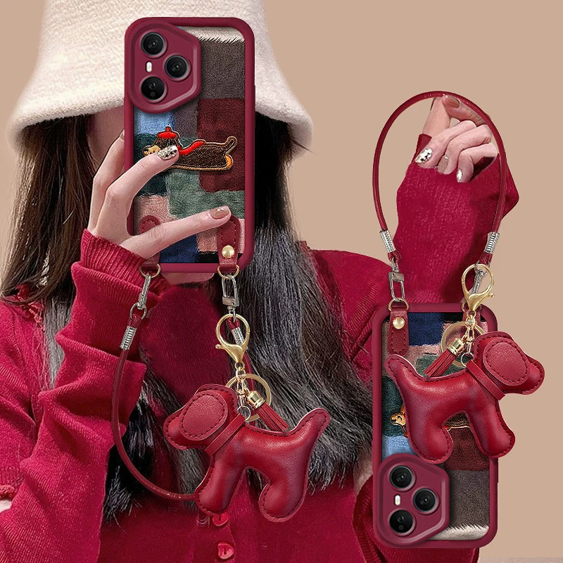 色块拼接小狗适用华为荣耀400pro手机壳300新款200酒红色小羊皮100/90挂绳全包防摔magic8高级感女款软硅胶,3C数码配件,手机保护套/壳,淘宝优惠券,粉丝福利购,淘宝优惠卷