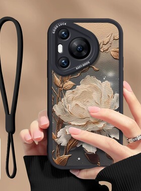 望舒金莲适用华为pura80ultra手机壳新款p70pro中国风p50e轻奢40小羊皮潮30高级女软硅胶pura60pro+防摔套art