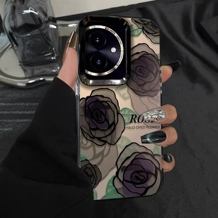 晕染rose玫瑰适用华为荣耀100pro手机壳女荣耀200简约气质HONR100pro新款电镀圈彩银防摔全包高级感保护套