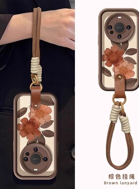 油画水彩花适用华为mate80pro手机壳70新款60/50腕带m40美拉德nova14/11硅胶p80咖色小羊皮p70挂绳50全包防摔