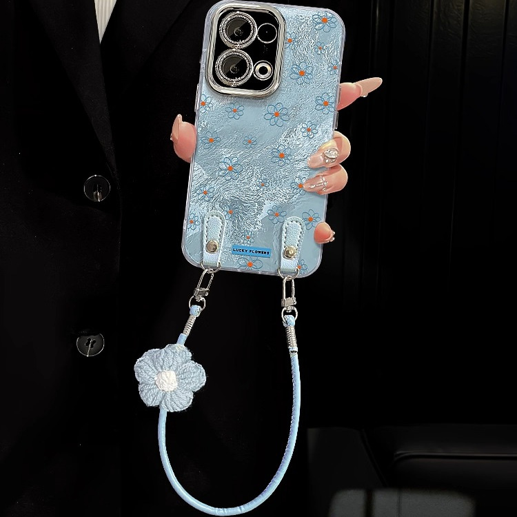 适用oppo硅胶蓝色花花挂绳