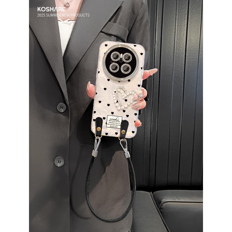 适用华为mate70pro手机壳夏天新女款mate60/50波点爱心公仔挂绳Pura80pro贝壳纹全包镜头膜50/40小众高级防摔