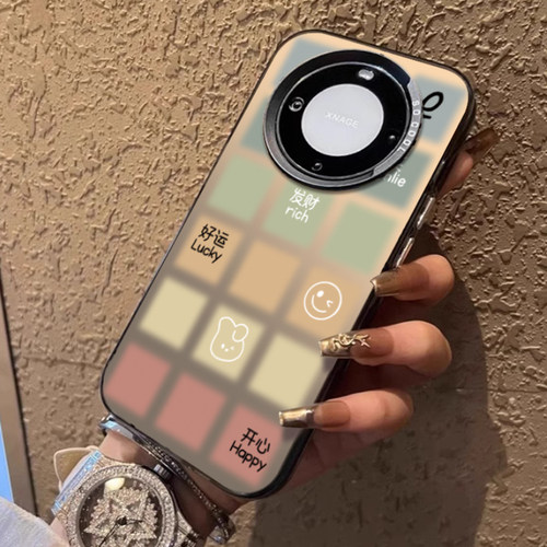 适用华为晕染彩色格子创意文字