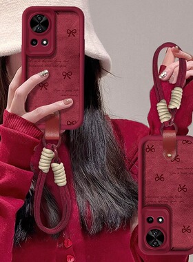 满屏蝴蝶结适用华为nova14pro手机壳新年款nova13保护套Ultra酒红色11小羊皮12活力版全包mate70挂绳p60防摔5