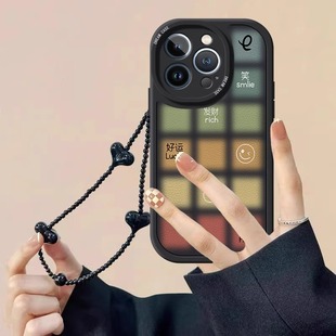 好运格子适用苹果15promax手机壳新款iphone14promax保护套小羊皮13pro带挂绳11/12pro全包防摔i15plus时尚女