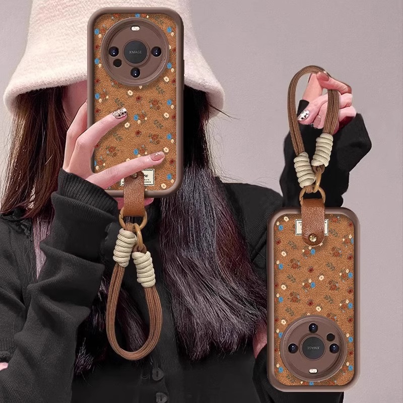 适用华为mate小羊皮小碎花朵挂绳