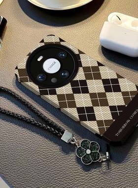 适用华为mate60Pro+手机壳pura70复古棋盘格子magic6543新款奢华nova1211防摔mt5040挂绳荣耀9080女软套30e5G