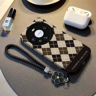 适用华为mate60Pro 奢华nova1211防摔mt5040挂绳荣耀9080女软套30e5G 手机壳pura70复古棋盘格子magic6543新款