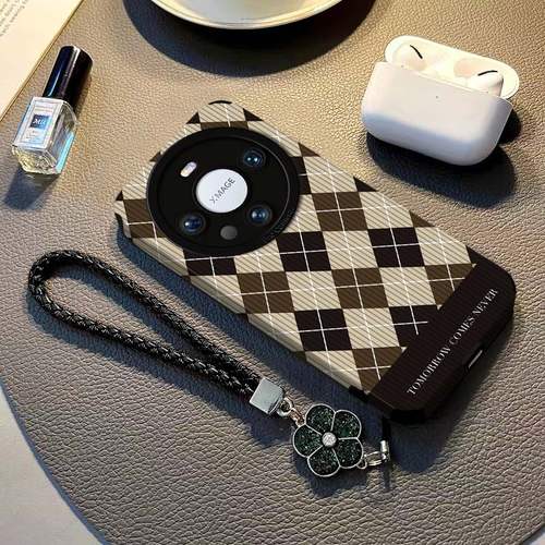 适用华为棋盘格子简约奢华带挂绳
