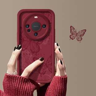 水墨蝴蝶适用华为mate80pro nova14男女pura80Ultra酒红色magic654荣耀10090硅胶防摔全包80软 手机壳新年款