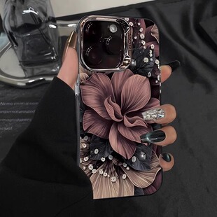 肌理花适用苹果17promax手机壳16小众女iphone15电镀圈彩银14por复古风13pro防摔12新款 11全包高级保护套