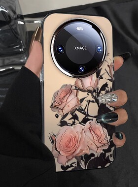 玲珑粉玫瑰适用华为mate60pro手机壳女荣耀100小米1413新款个性vivox100电镀圈彩银50防摔全包k70高级保护套