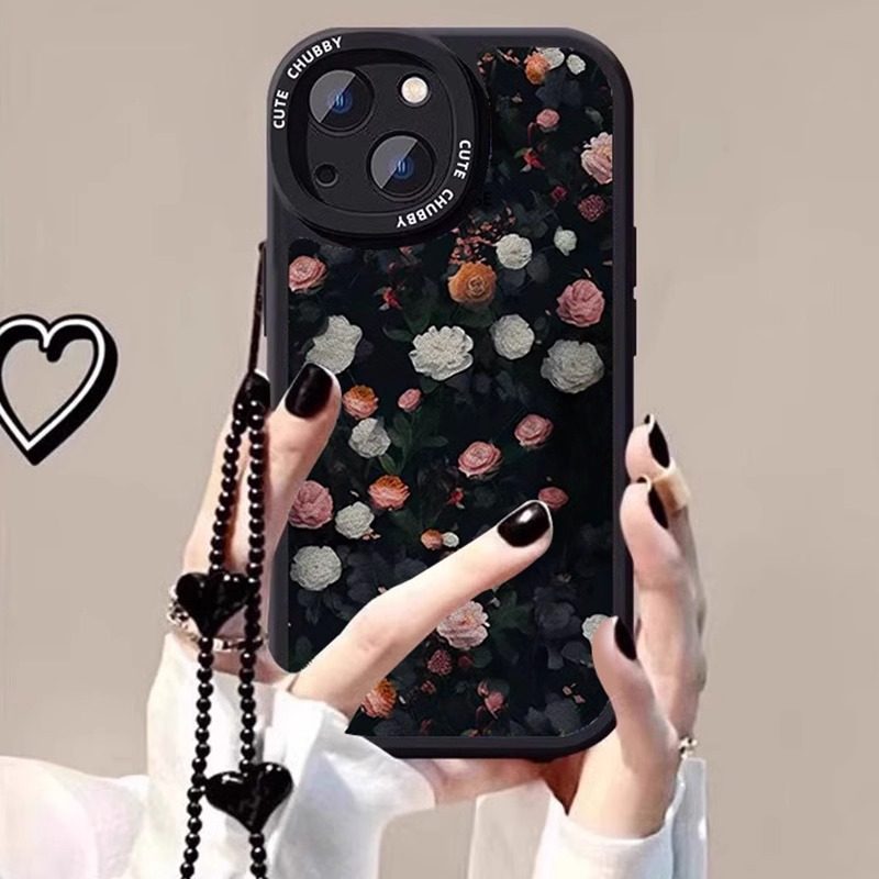 油画黑玫瑰适用苹果17promax手机壳新iPhone16pro保护套复古高级15/14小羊皮13小众11带挂绳12全包防摔时尚女,3C数码配件,手机保护套/壳,淘宝优惠券,粉丝福利购,淘宝优惠卷