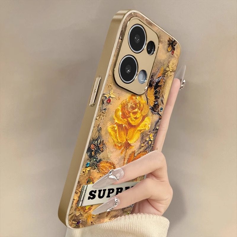 油画黄玫瑰适用opporeno14pro手机壳13/12pro新款11pro创意10奢华9高级8全包7电镀防摔5支架网红小羊皮女6,3C数码配件,手机保护套/壳,淘宝优惠券,粉丝福利购,淘宝优惠卷