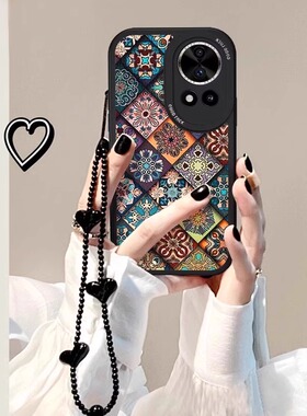 五彩图腾适用华为nova14手机壳新款nova12/13保护套12 Ultra小羊皮11活力版全包mate80男女复古腕带挂绳8防摔