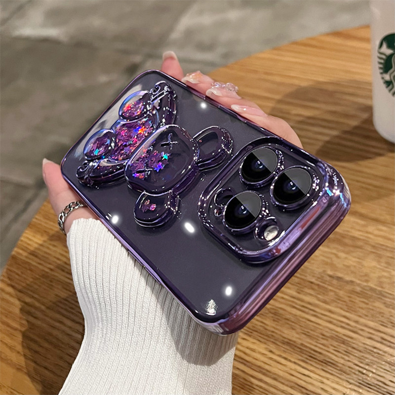 适用苹果15promax硅胶闪粉暴力熊