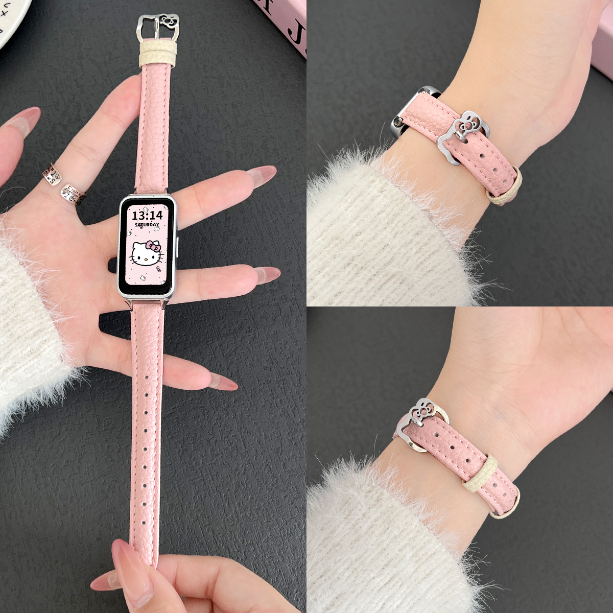 学长家新款秋冬荔枝纹kt猫手表带