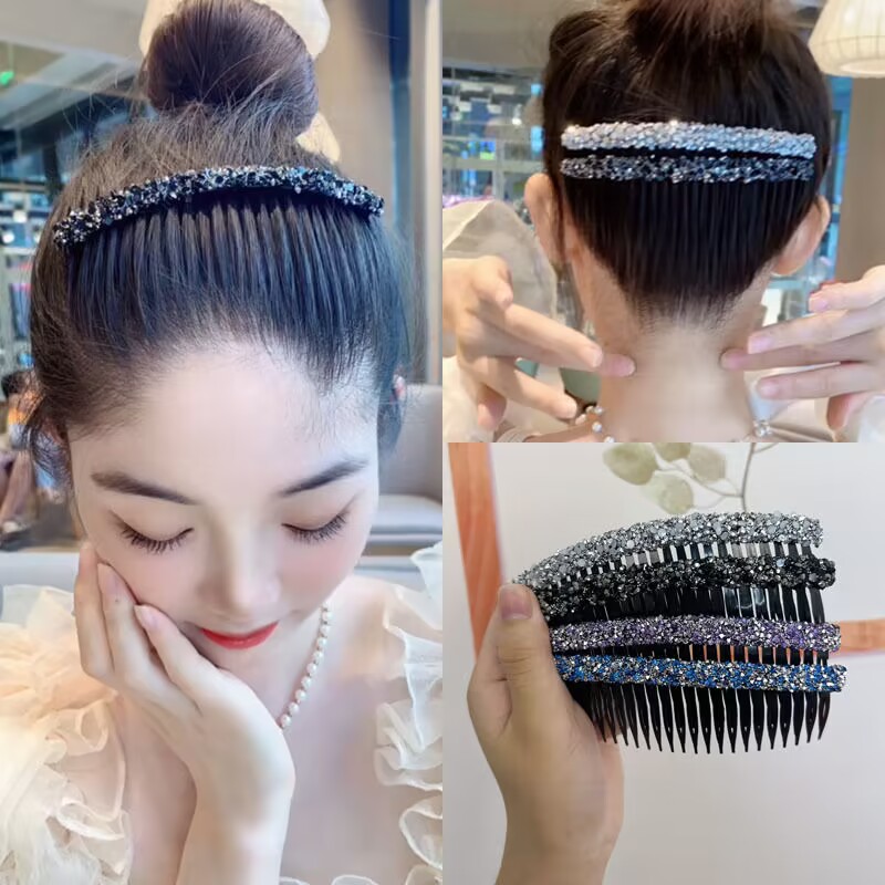 满钻时尚倒插梳发夹刘海女气质新款后脑勺带齿水钻炫彩前额碎发梳