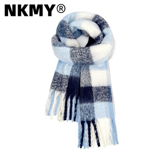 NKMY围巾百搭渐变格子韩系氛围感今年流行爆款蓝红色女2025新款冬